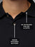 Women's Black Polo T-shirt with HD Jacquard Collar, Cuffs, and Wood-Textured Buttons, for a premium look.