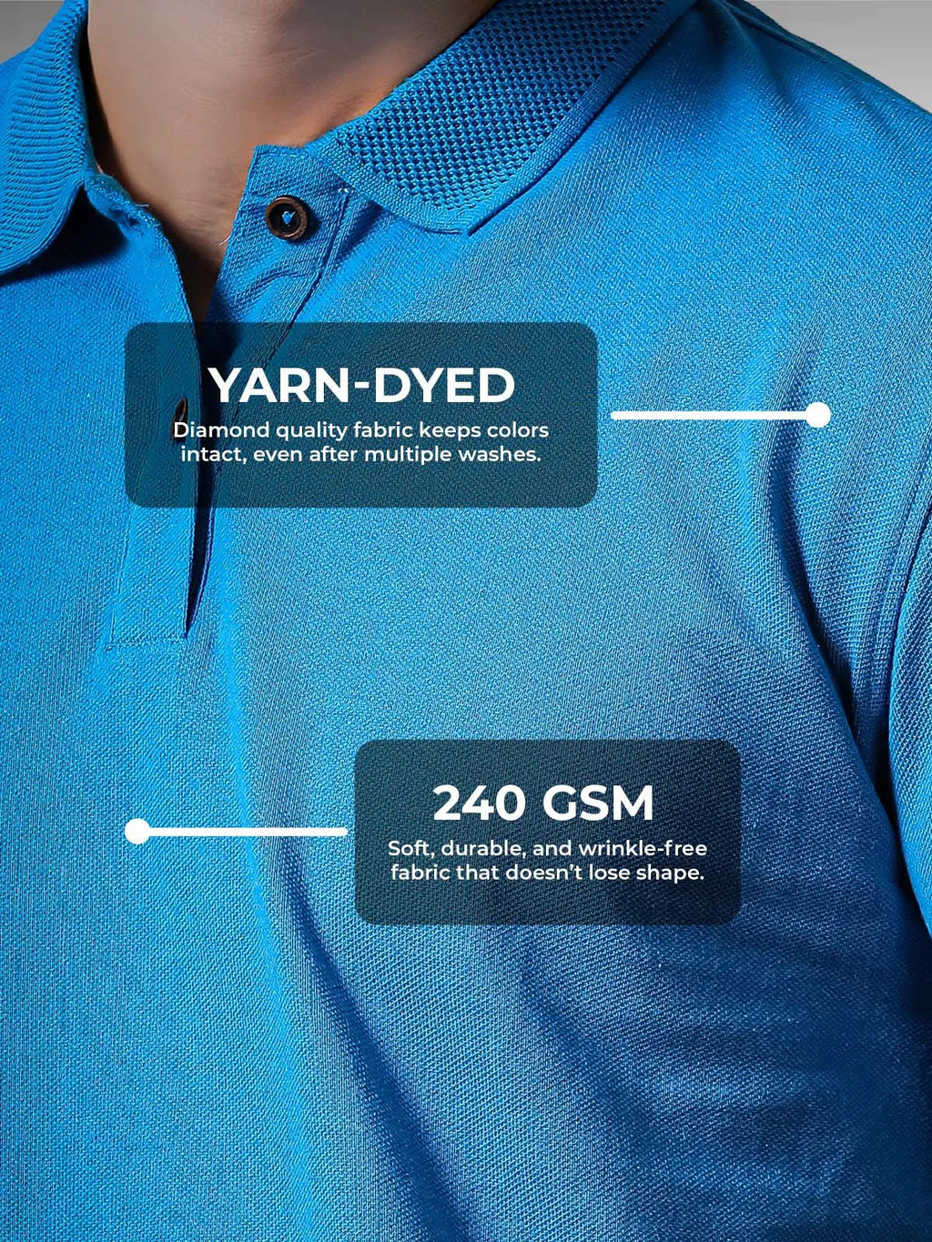 Women's Blue Polo T-shirt made of 240 GSM strong, wrinkle-resistant fabric that doesn't lose color or shape.