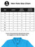 Size chart for Fighterhero Men's Blue Polo T-shirt with 'No Excuses' design