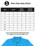 Size chart for Fighterhero Men's Blue Polo T-shirt with 'Boundless' design