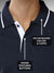 Women's Navy Blue Polo T-shirt with HD Jacquard Collar, Cuffs, and Wood-Textured Buttons, for a premium look.