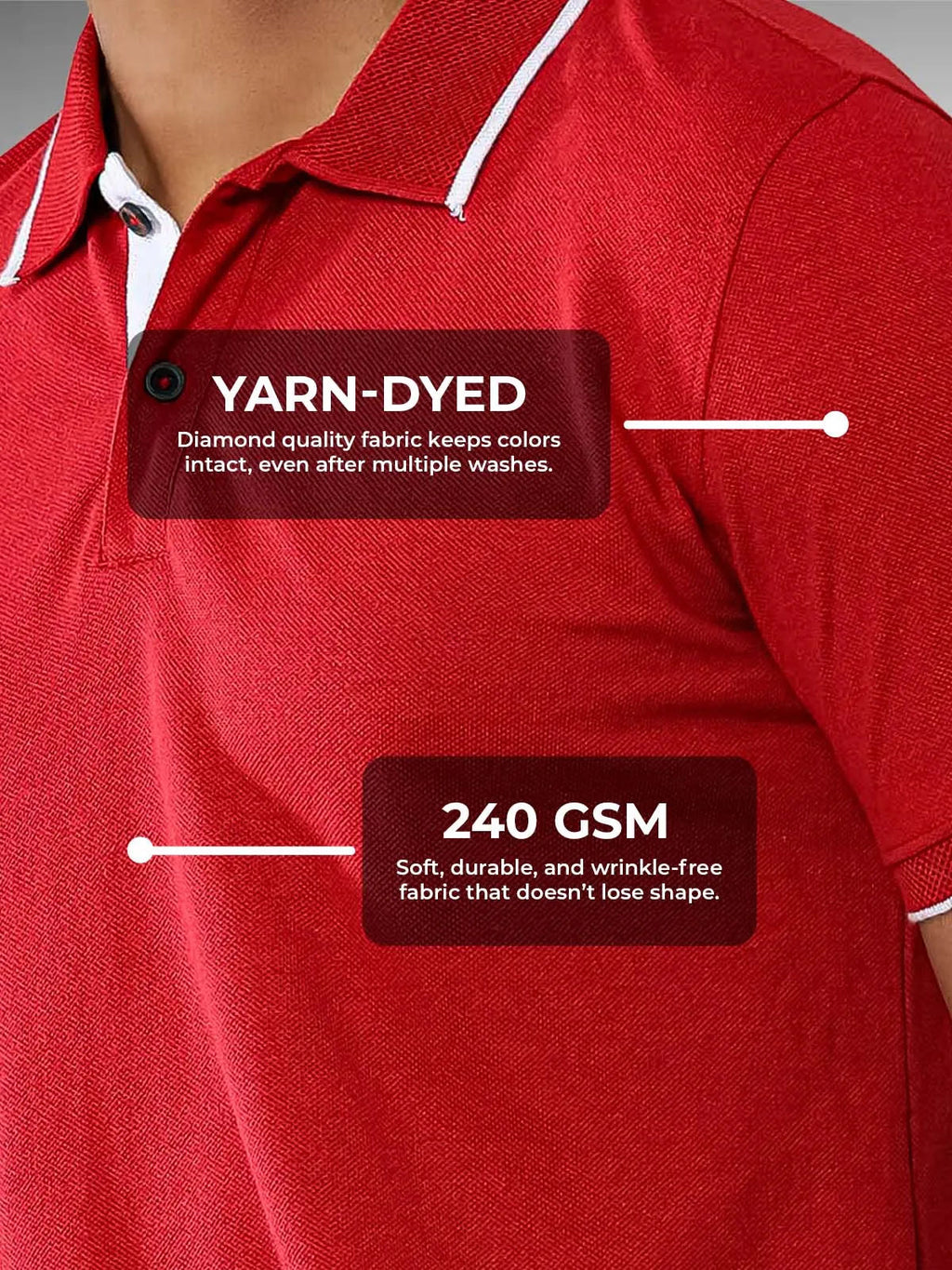 Women's Red Polo T-shirt made of 240 GSM strong, wrinkle-resistant fabric that doesn't lose color or shape.