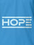 Close up of 'Hope' design on Men's Blue Polo T-shirt, highlighting intricate details and vibrant print.