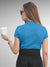 Back view of Fighterhero Women's Blue Polo T-shirt, highlighting the modern look and clean finish