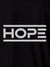 Close up of 'Hope' design on Women's Black Polo T-shirt, highlighting intricate details and vibrant print.