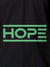 Close up of 'Hope' design on Men's Dark Grey Polo T-shirt, highlighting intricate details and vibrant print.