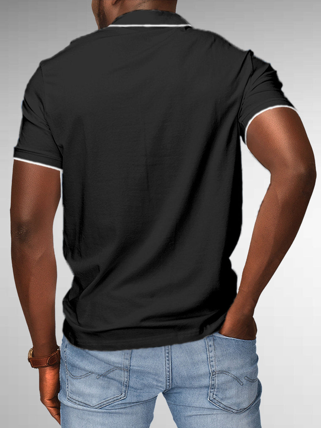Back view of Fighterhero Men's Dark Grey Polo T-shirt, highlighting the modern look and clean finish