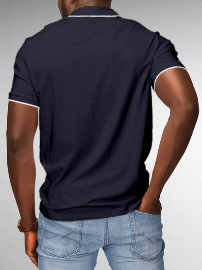 Back view of Fighterhero Men's Navy Blue Polo T-shirt, highlighting the modern look and clean finish