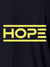 Close up of 'Hope' design on Women's Navy Blue Polo T-shirt, highlighting intricate details and vibrant print.