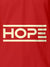 Close up of 'Hope' design on Men's Red Polo T-shirt, highlighting intricate details and vibrant print.