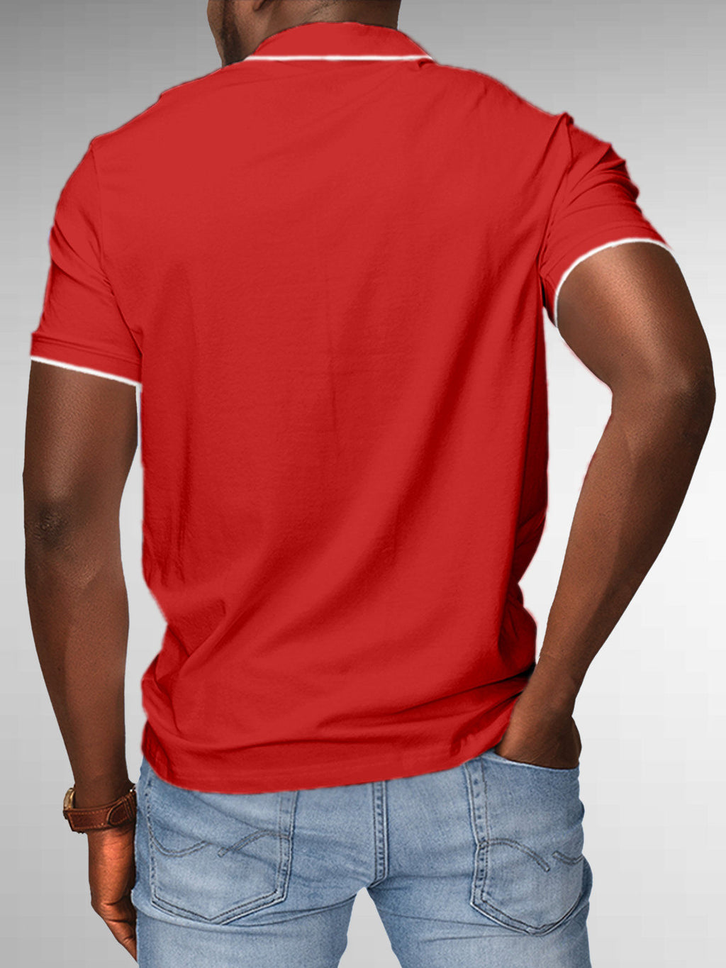 Back view of Fighterhero Men's Red Polo T-shirt, highlighting the modern look and clean finish