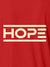 Close up of 'Hope' design on Women's Red Polo T-shirt, highlighting intricate details and vibrant print.