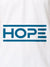 Close up of 'Hope' design on Men's White Polo T-shirt, highlighting intricate details and vibrant print.