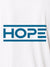 Close up of 'Hope' design on Women's White Polo T-shirt, highlighting intricate details and vibrant print.