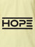 Close up of 'Hope' design on Men's Yellow Polo T-shirt, highlighting intricate details and vibrant print.