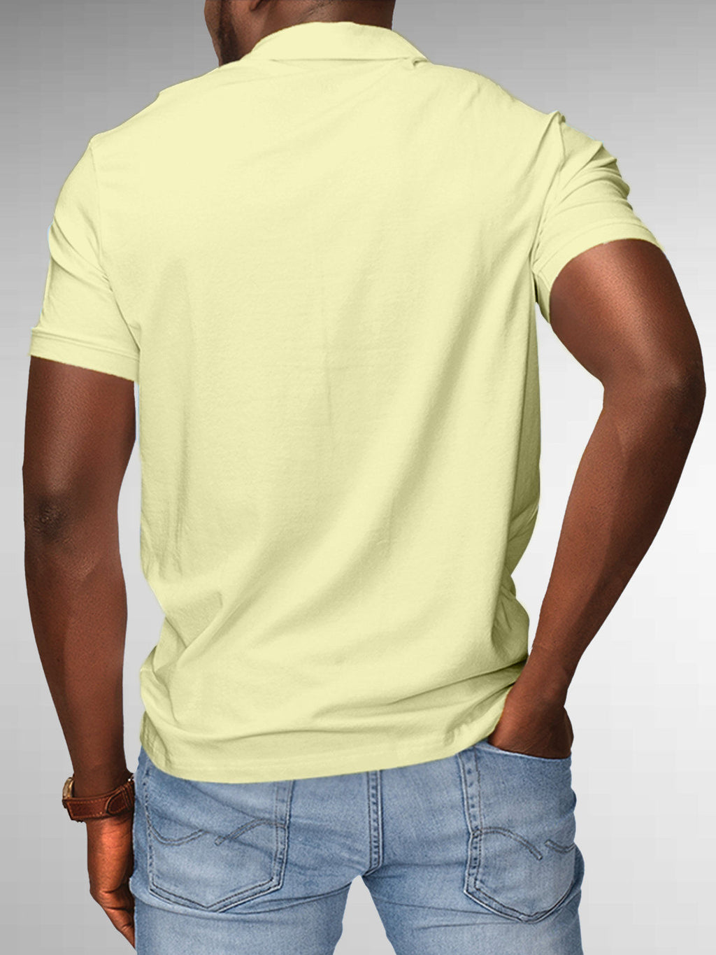 Back view of Fighterhero Men's Yellow Polo T-shirt, highlighting the modern look and clean finish