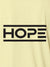 Close up of 'Hope' design on Women's Yellow Polo T-shirt, highlighting intricate details and vibrant print.