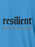 Close up of 'Resilient' design on Men's Blue Polo T-shirt, highlighting intricate details and vibrant print.