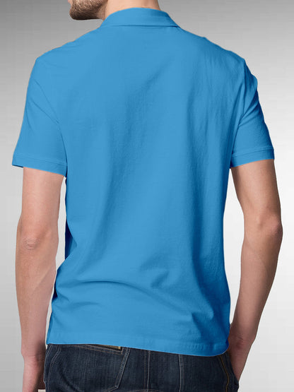Back view of Fighterhero Men's Blue Polo T-shirt with 'Resilient' design, highlighting the modern look and clean finish