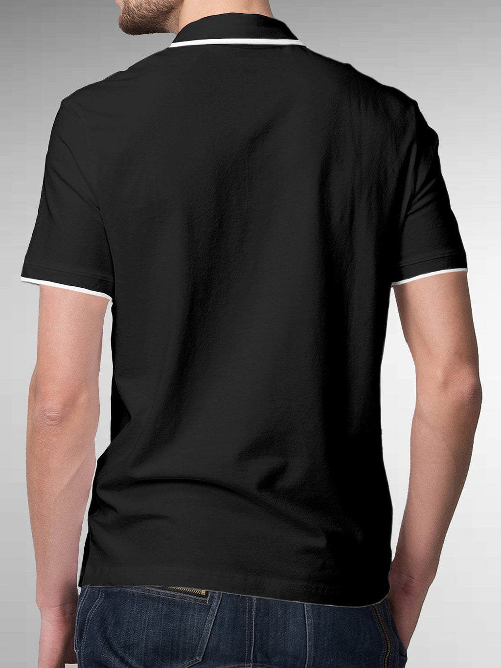 Back view of Fighterhero Men's Dark Grey Polo T-shirt, highlighting the modern look and clean finish