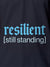 Close up of 'Resilient' design on Women's Navy Blue Polo T-shirt, highlighting intricate details and vibrant print.