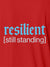 Close up of 'Resilient' design on Men's Red Polo T-shirt, highlighting intricate details and vibrant print.