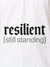 Close up of 'Resilient' design on Women's White Polo T-shirt, highlighting intricate details and vibrant print.