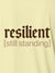Close up of 'Resilient' design on Men's Yellow Polo T-shirt, highlighting intricate details and vibrant print.