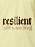 Close up of 'Resilient' design on Women's Yellow Polo T-shirt, highlighting intricate details and vibrant print.