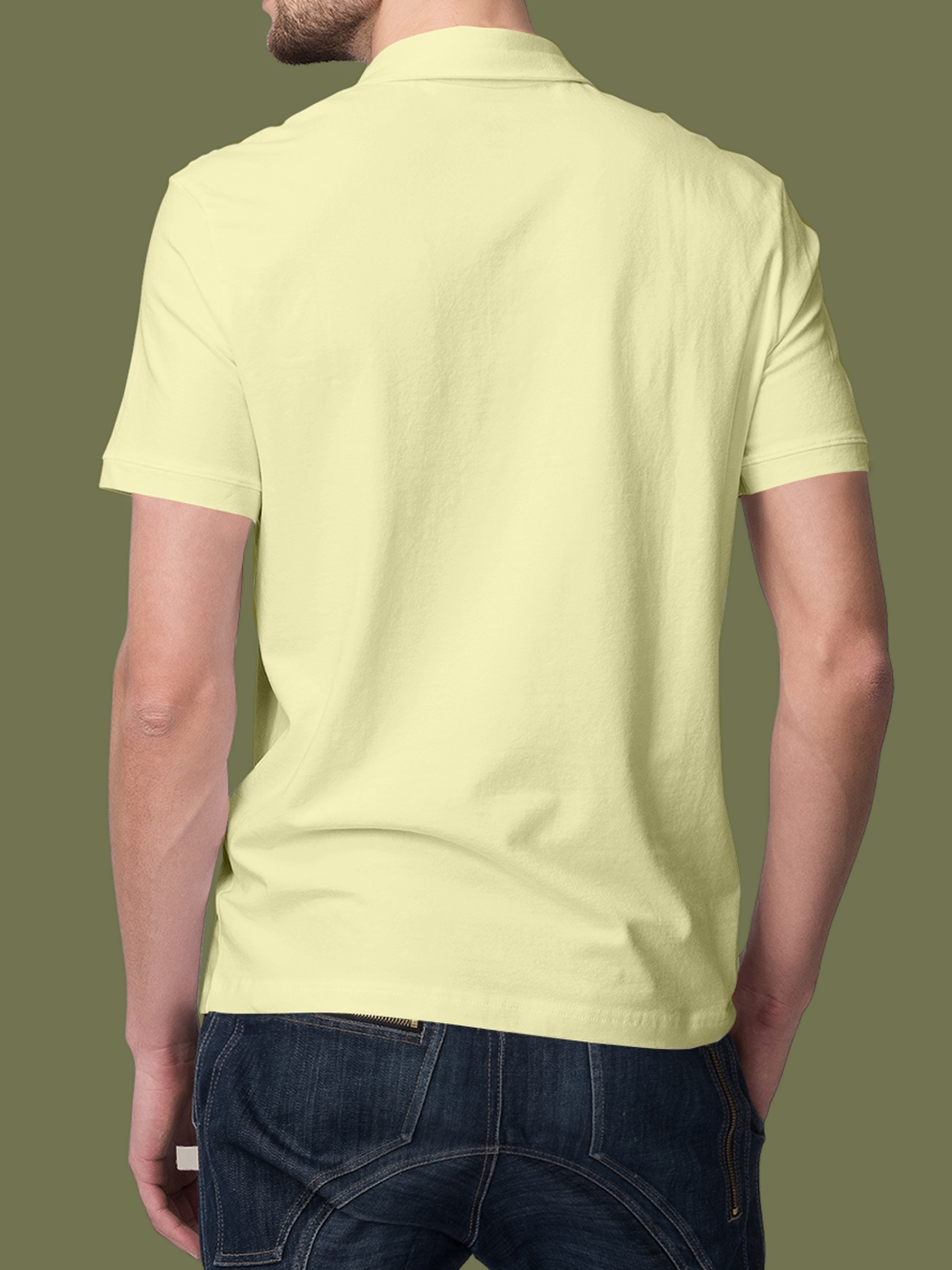 Back view of Fighterhero Men's Yellow Polo T-shirt, highlighting the modern look and clean finish