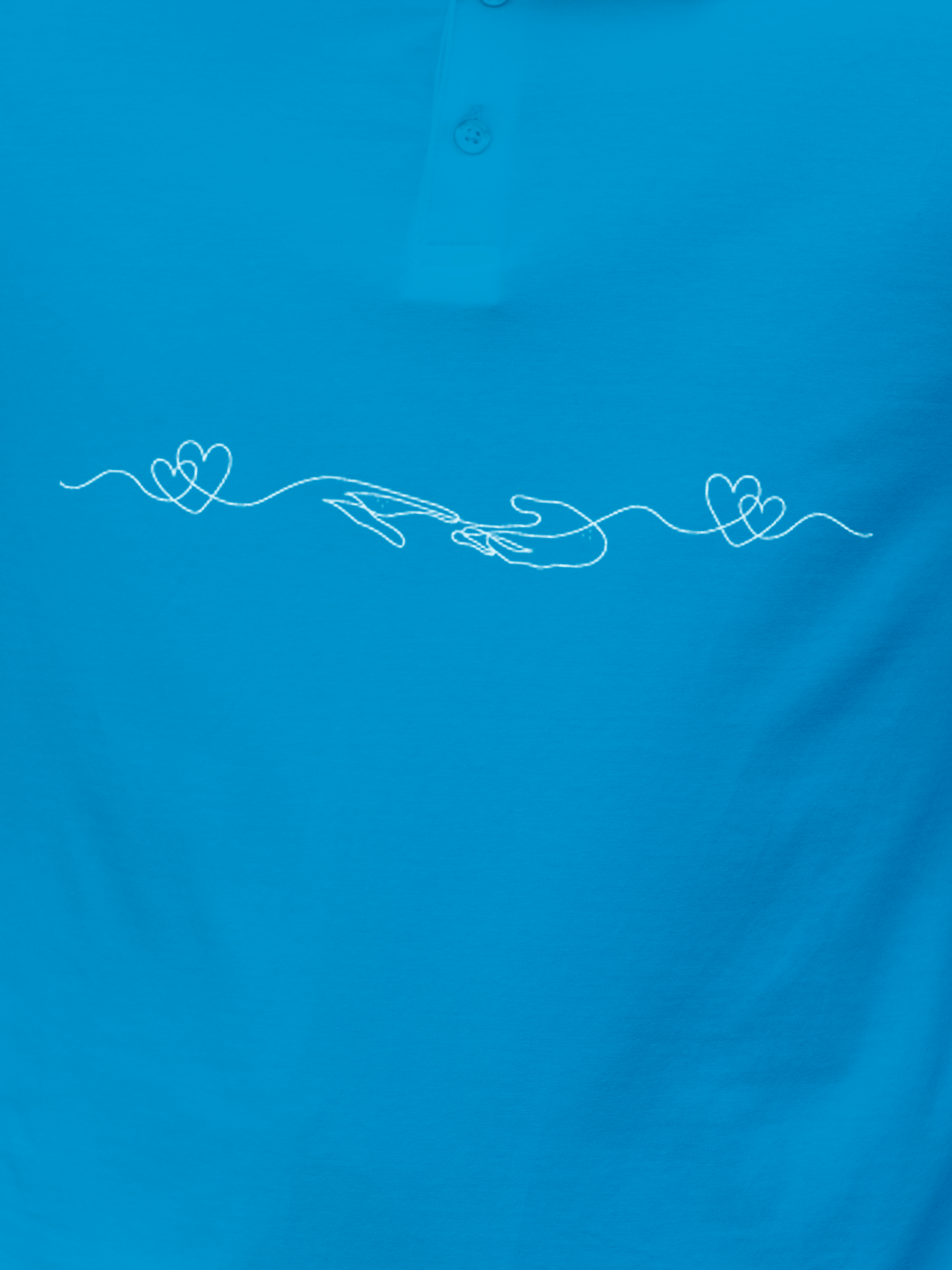Close up of 'Empathy' design on Men's Blue Polo T-shirt, highlighting intricate details and vibrant print.