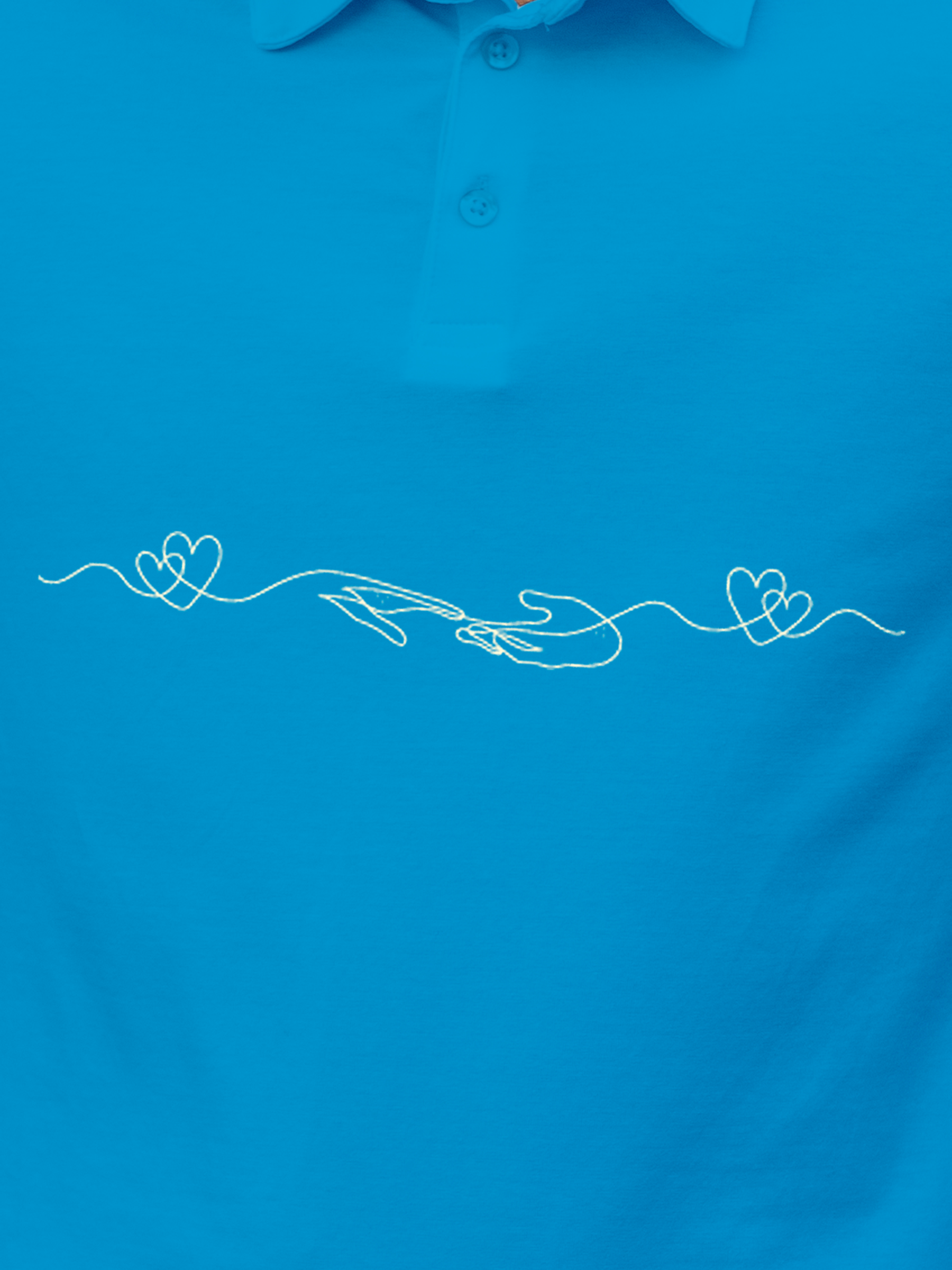 Close up of 'Empathy' design on Men's Blue Polo T-shirt, highlighting intricate details and vibrant print.