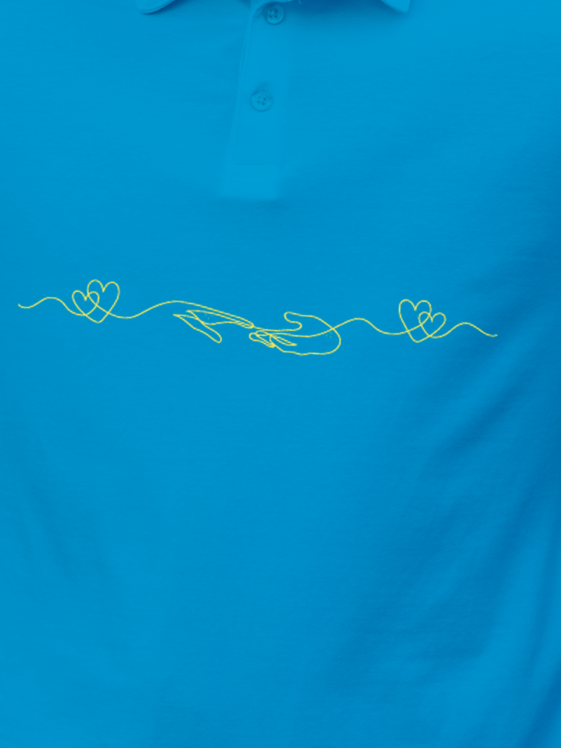 Close up of 'Empathy' design on Men's Blue Polo T-shirt, highlighting intricate details and vibrant print.
