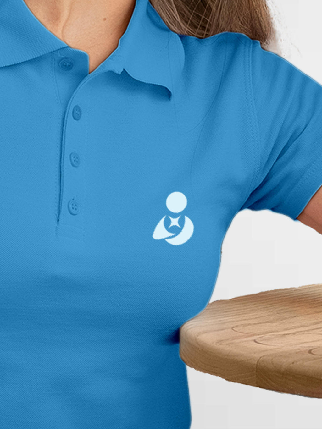 Back view of Fighterhero Women's Blue Polo T-shirt, highlighting the modern look and clean finish