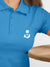 Back view of Fighterhero Women's Blue Polo T-shirt, highlighting the modern look and clean finish