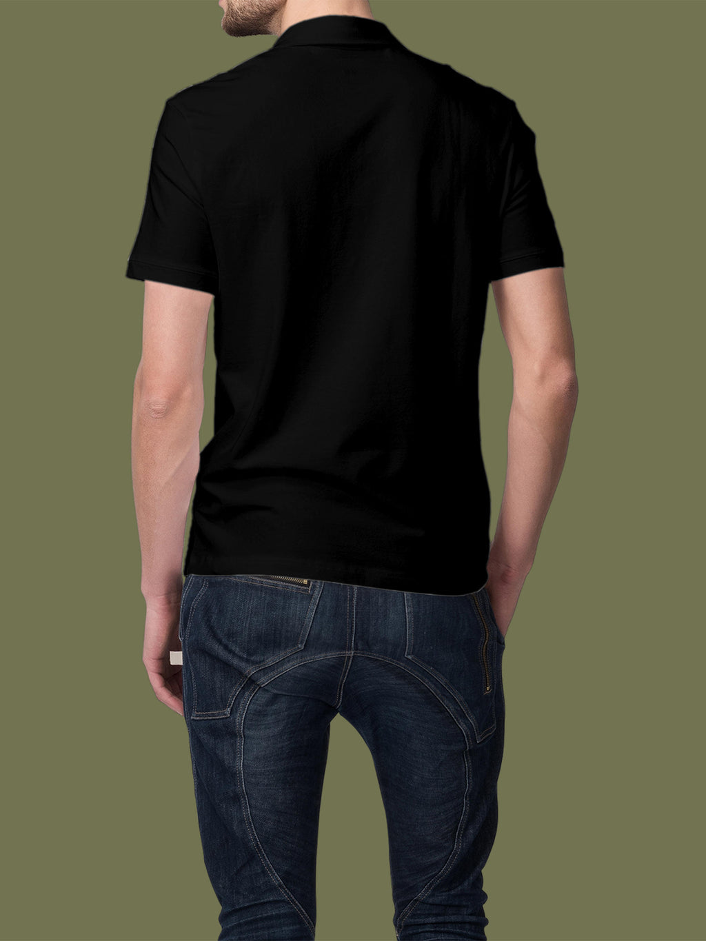 Back view of Fighterhero Men's Black Polo T-shirt, highlighting the modern look and clean finish