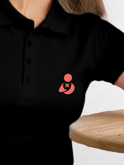 Back view of Fighterhero Women's Black Polo T-shirt, highlighting the modern look and clean finish