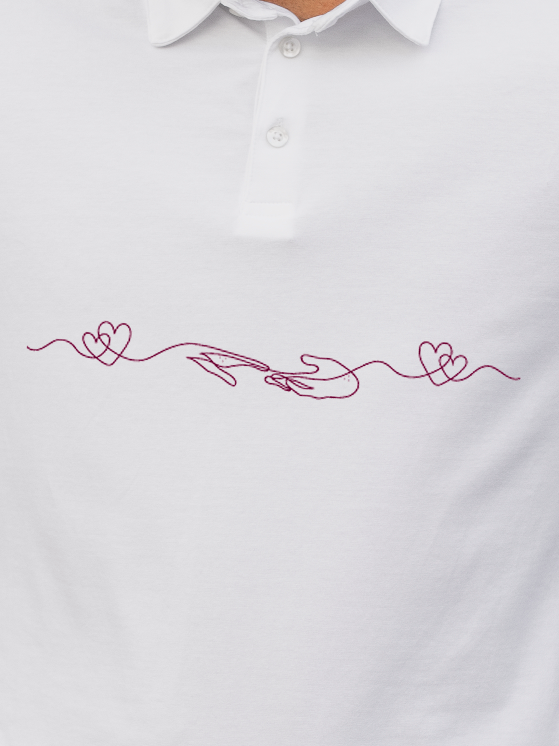Close up of 'Empathy' design on Men's White Polo T-shirt, highlighting intricate details and vibrant print.