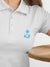 Back view of Fighterhero Women's White Polo T-shirt, highlighting the modern look and clean finish