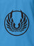 Close up of 'Free' design on Men's Blue Polo T-shirt, highlighting intricate details and vibrant print.