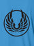Close up of 'Free' design on Women's Blue Polo T-shirt, highlighting intricate details and vibrant print.