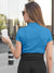 Back view of Fighterhero Women's Blue Polo T-shirt, highlighting the modern look and clean finish