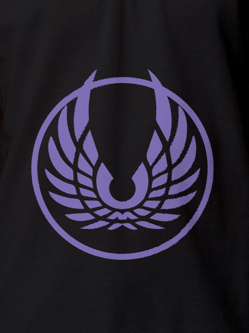 Close up of 'Free' design on Men's Dark Grey Polo T-shirt, highlighting intricate details and vibrant print.