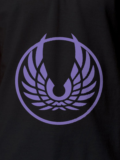 Close up of 'Free' design on Men's Dark Grey Polo T-shirt, highlighting intricate details and vibrant print.