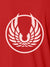 Close up of 'Free' design on Women's Red Polo T-shirt, highlighting intricate details and vibrant print.
