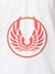 Close up of 'Free' design on Men's White Polo T-shirt, highlighting intricate details and vibrant print.