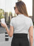Back view of Fighterhero Women's White Polo T-shirt, highlighting the modern look and clean finish