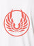 Close up of 'Free' design on Women's White Polo T-shirt, highlighting intricate details and vibrant print.