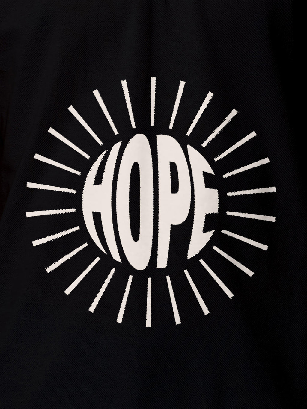 Close up of 'Hope' design on Men's Black Polo T-shirt, highlighting intricate details and vibrant print.
