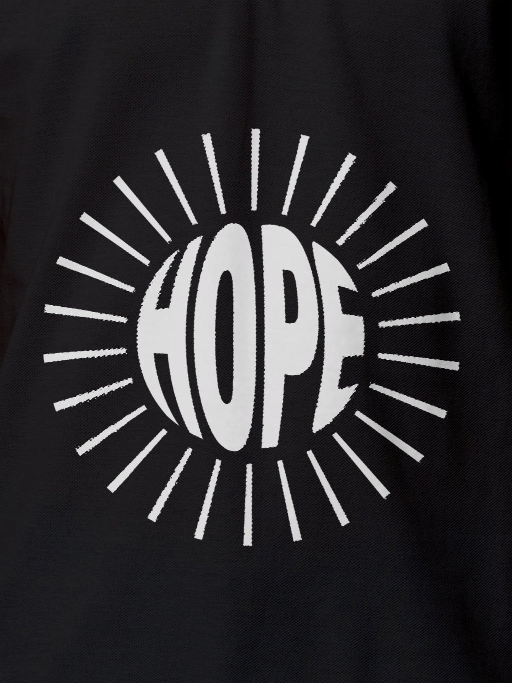 Close up of 'Hope' design on Men's Dark Grey Polo T-shirt, highlighting intricate details and vibrant print.